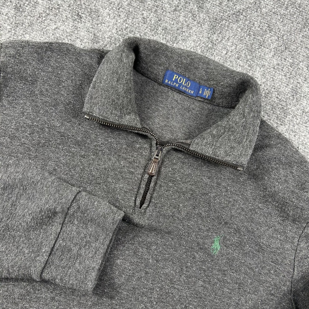 Polo Ralph Lauren Sweater Mens Large Gray Quarter Zip‎ Mock Neck Knit Pullover